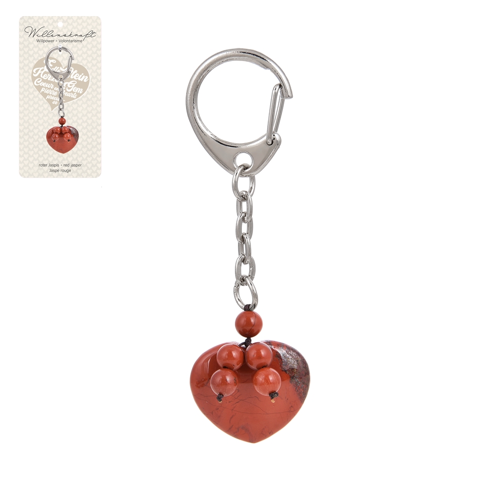 Key Chain Heart Jasper (red) with beads