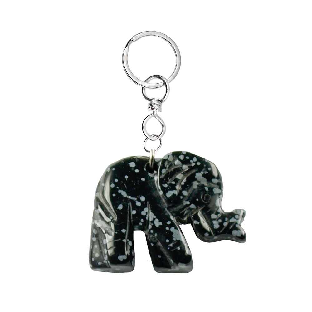 Schlüsselanhänger Elefant Obsidian (Schneeflockenobsidian)