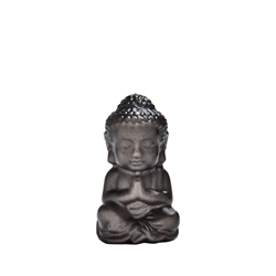 1028700725 Incisione Buddha in preghiera, ossidiana a lustro d'argento, 4,2 cm, opaca | Marco Schreier