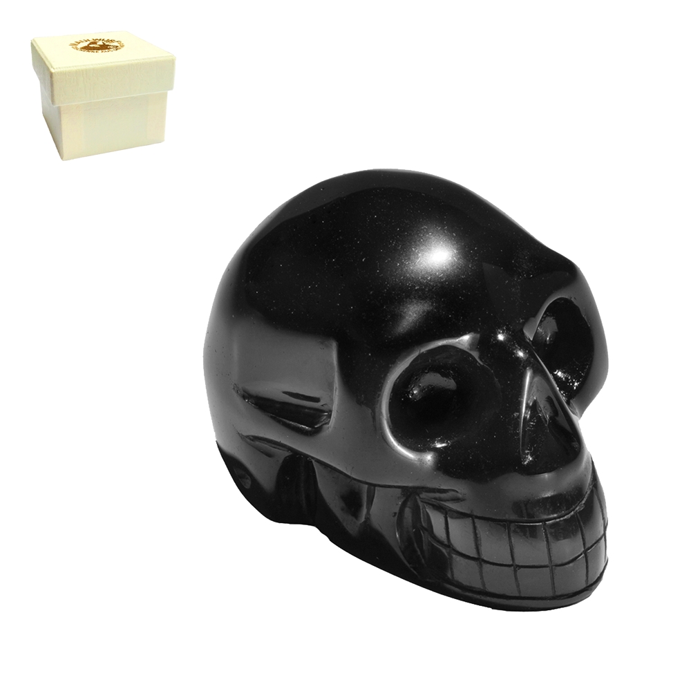 Crâne de cristal Obsidienne (noir), 04cm, dans une boîte cadeau
