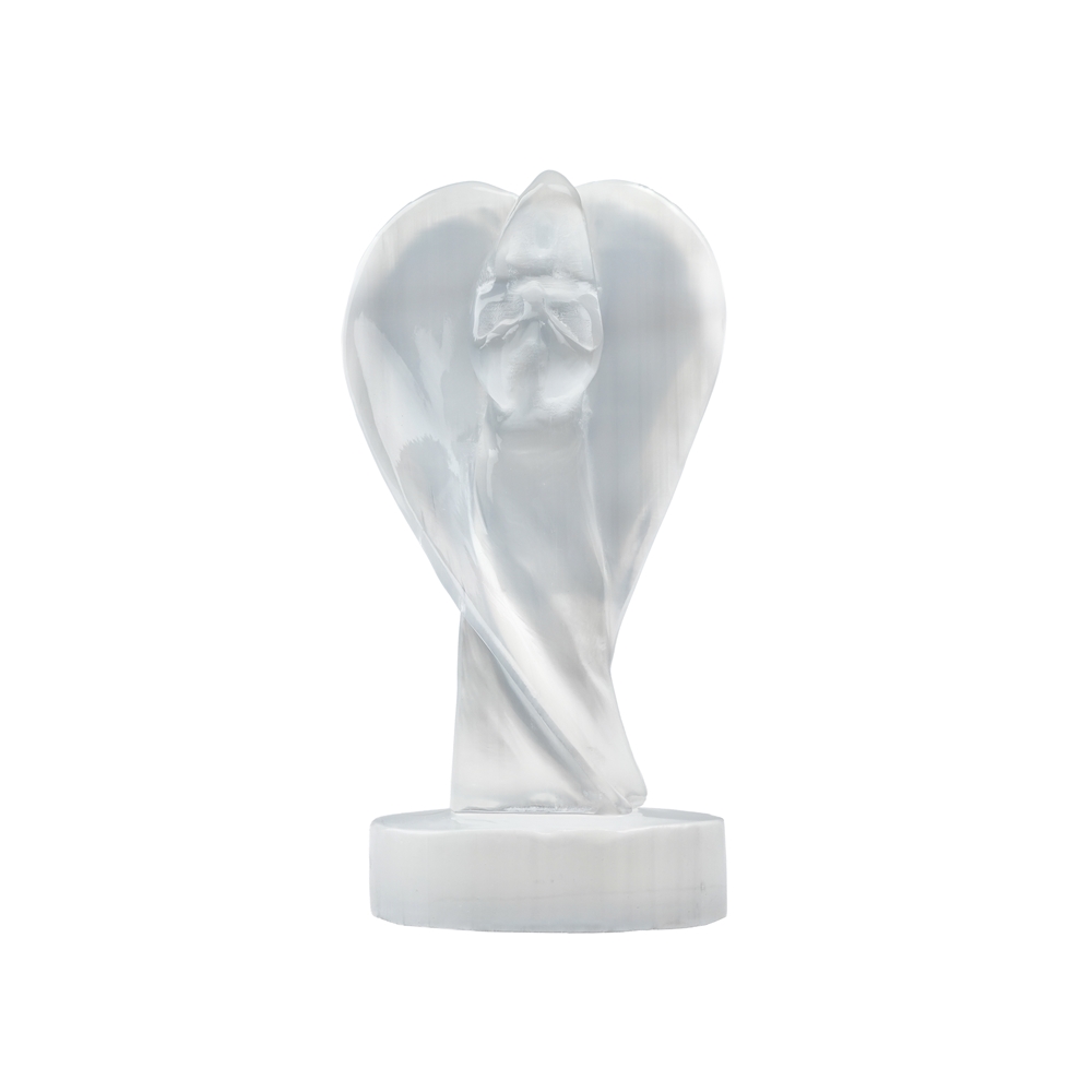 Incisione cuore angelo selenite (bianco), 11 cm | Marco Schreier