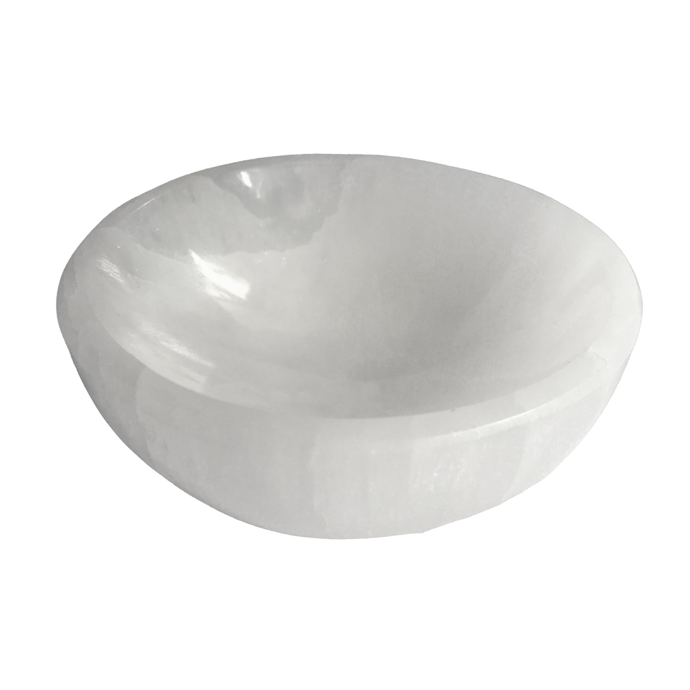 Ciotola di selenite (bianca) rotonda, 10 cm