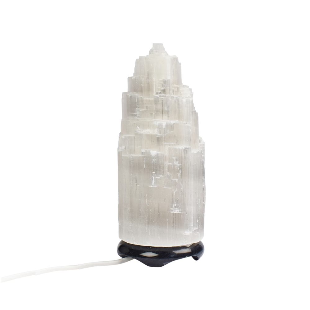 Selenite lamp with marble base, 23cm (small)