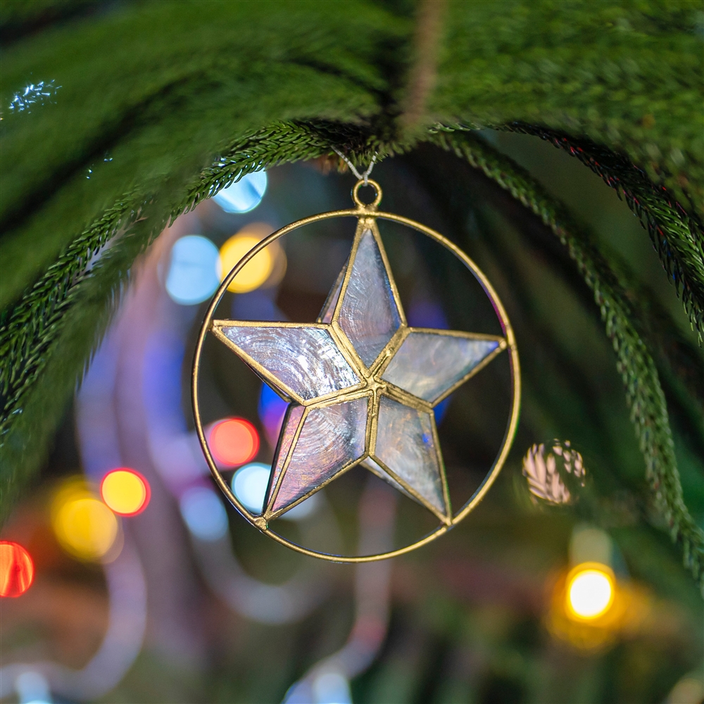 Decorative pendant capiz shell star white, 11.5cm