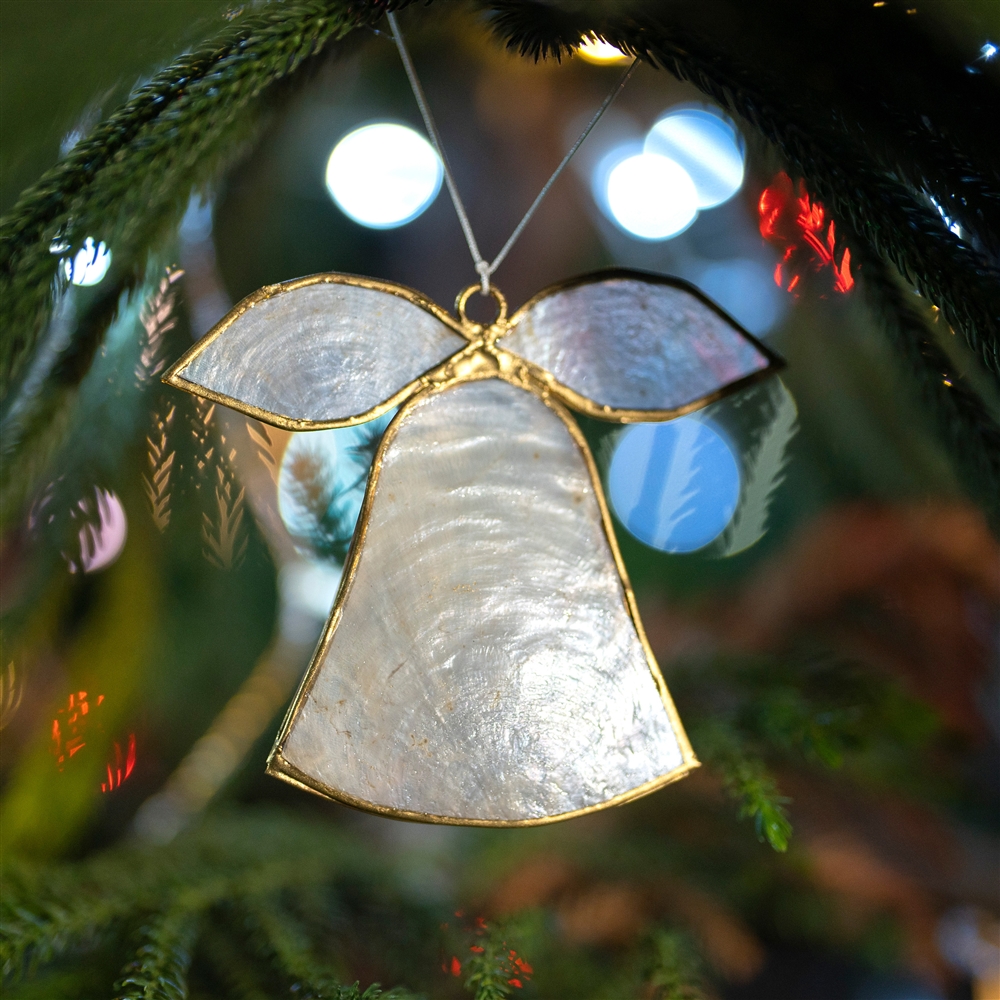 Decorative pendant capiz shell bell white, 11.5cm 