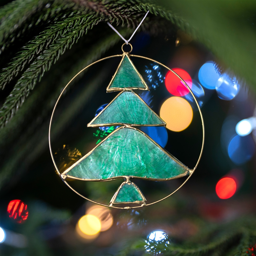 Ciondolo decorativo albero di Natale in conchiglia di Capiz verde, 11,5 cm