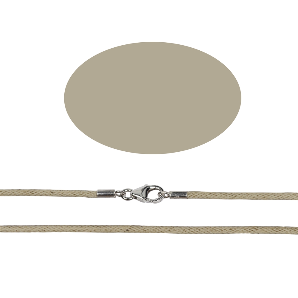 Cotton necklace, beige, 1,5mm x 45cm, Clasp silver 925