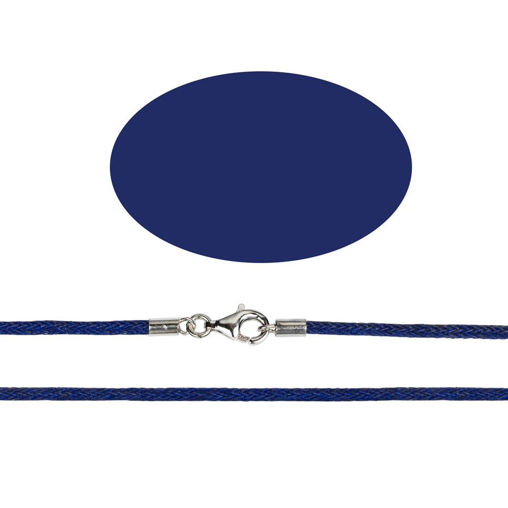 Collier en coton, bleu royal, 1,5mm x 45cm, Fermoirs argent 925