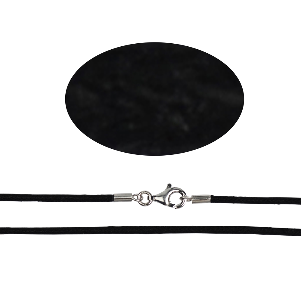Cotton necklace, black, 1,5mm x 45cm, Clasp silver 925