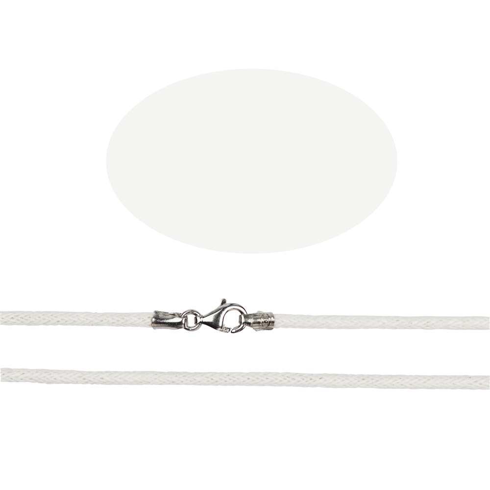 Cotton necklace, white, 1,5mm x 45cm, Clasp silver 925