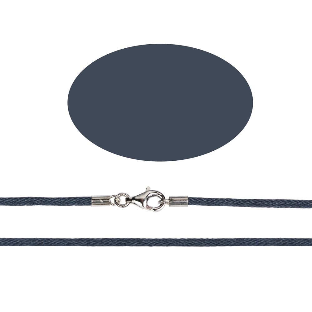 Collana in cotone, blu scuro, 1,5 mm x 45 cm, Fermaglio in argento 925