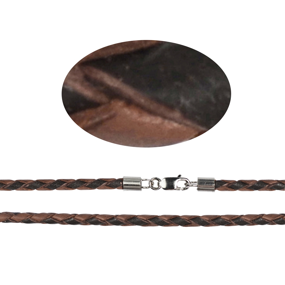 Braided Leather Cords brown/dark brown, 3mm x 45cm