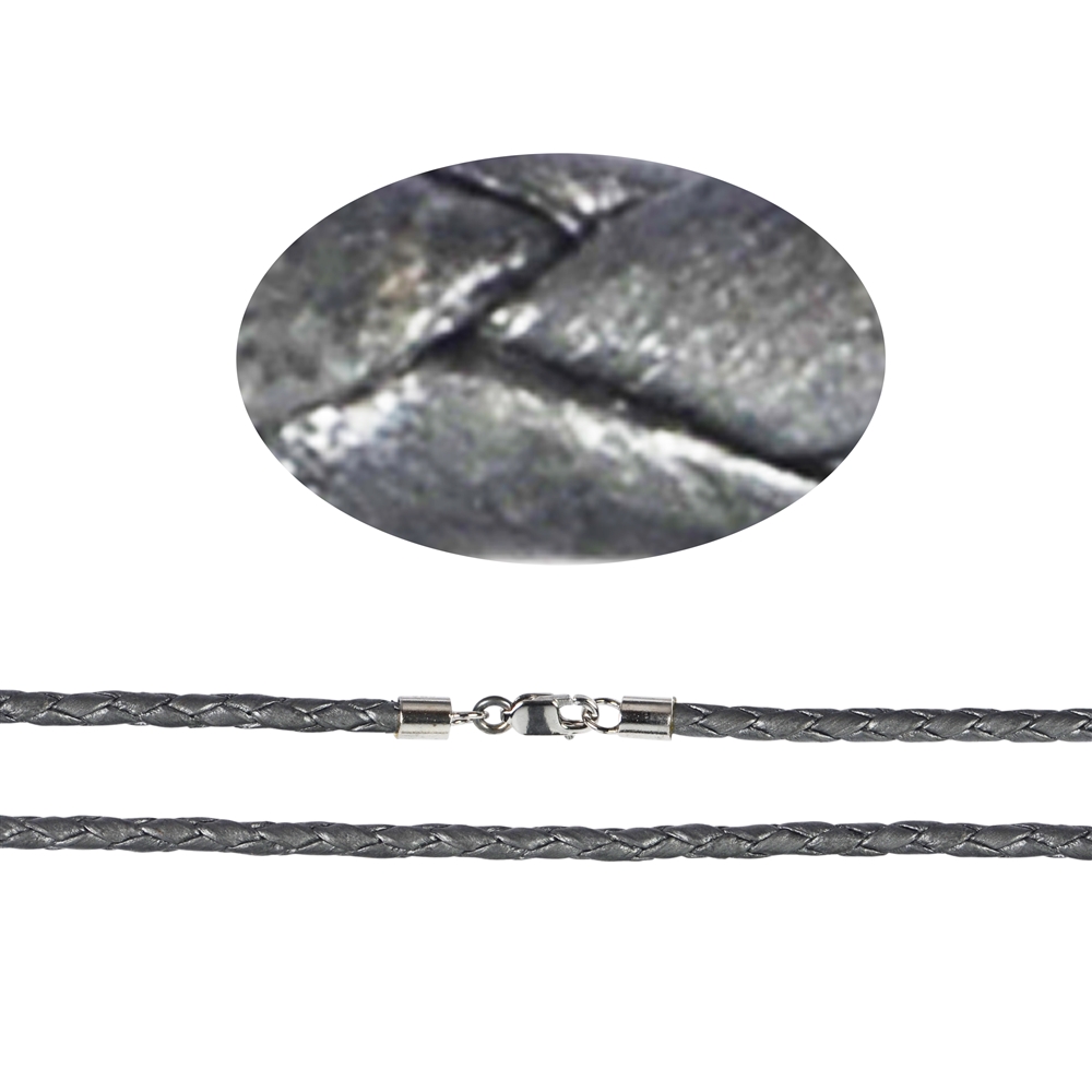 Cinturino in pelle intrecciata color argento, 3 mm x 45 cm