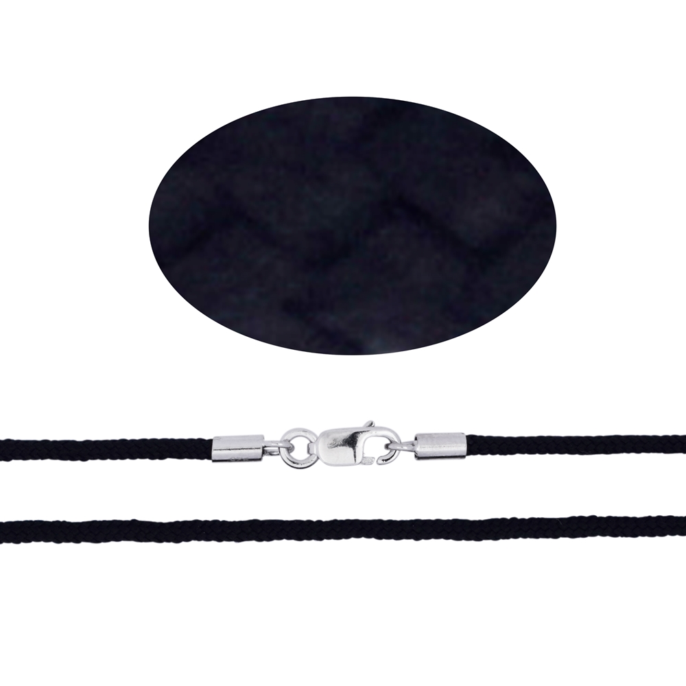 Cinturino in nylon, nero, chiusura argentata, 2 mm/circa 45 cm, testurizzato