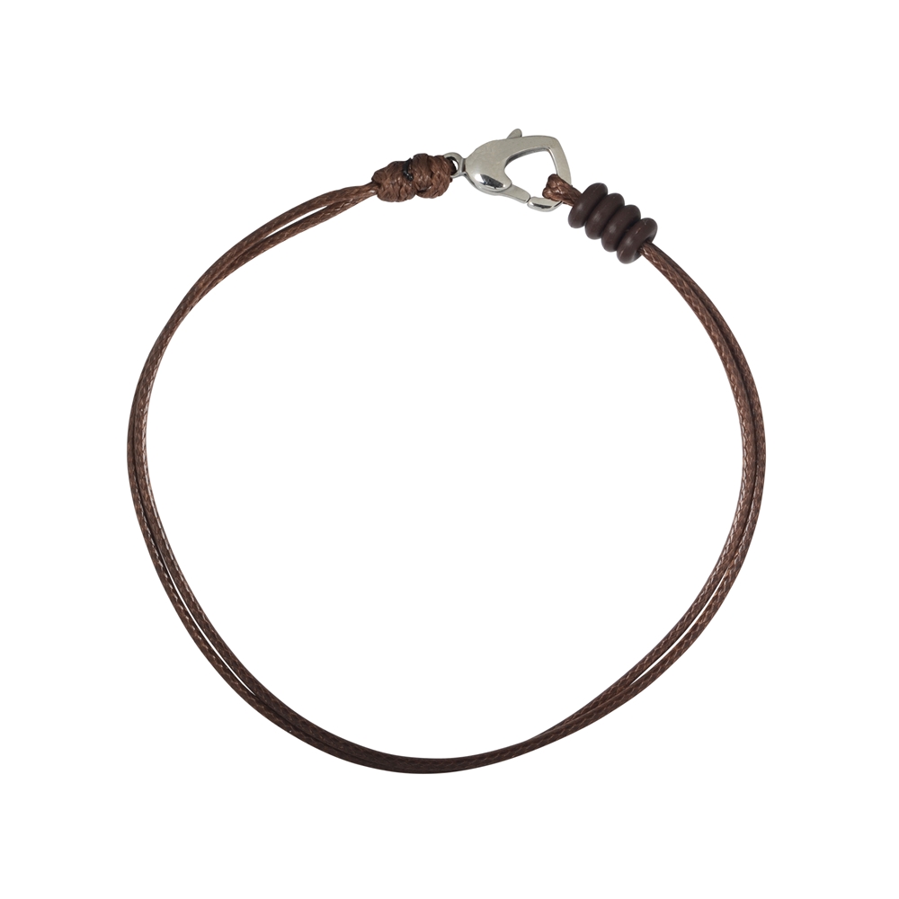Bracelet en coton, brun, 2x 1,0mm x 19cm, Fermoirs coeur en acier inoxydable