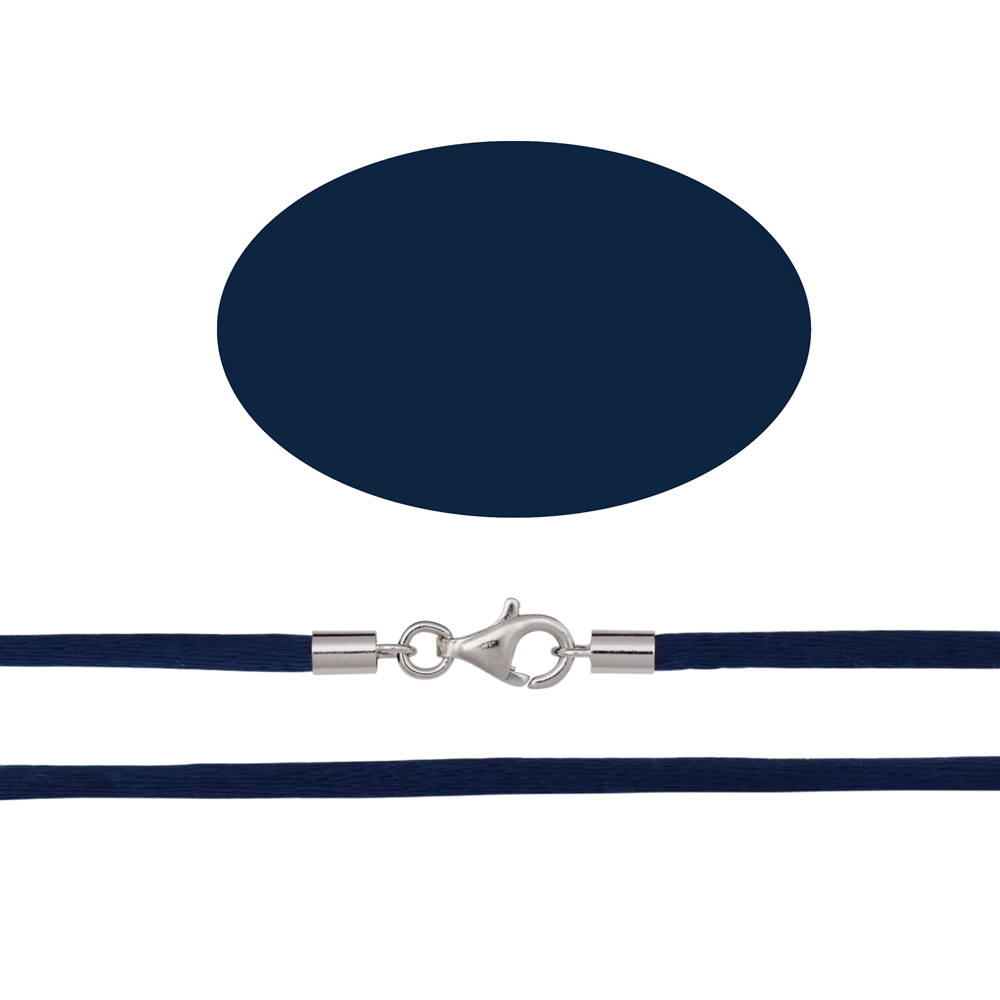 Fabric strap, dark blue, rhodiniert silver clasp, 2.5mm/55cm 