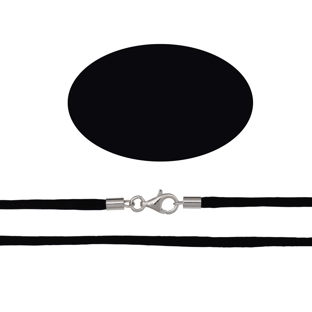 Fabric strap, black, rhodiniert silver clasp, 2.5mm/55cm