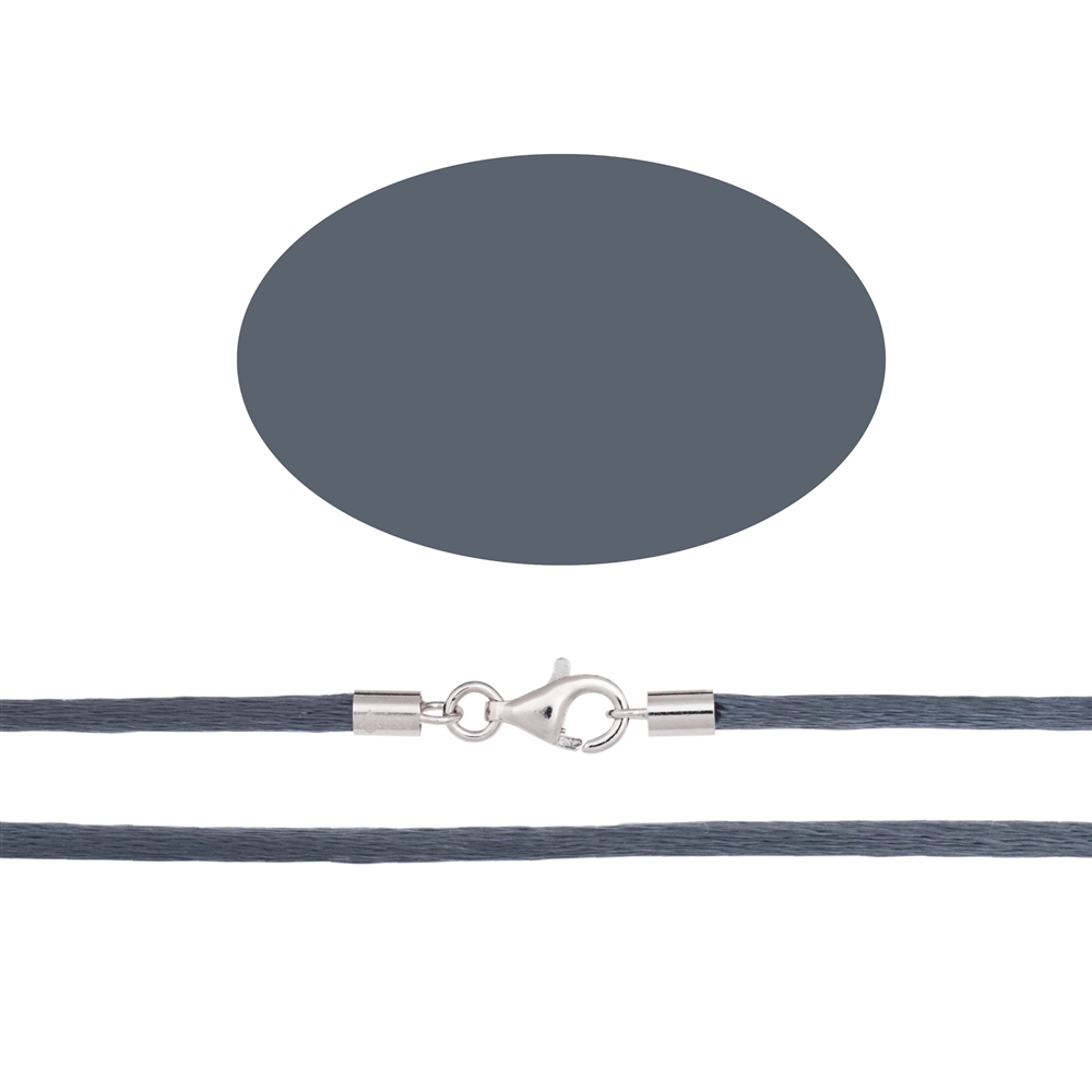 Stoffband, grau, Silberverschluss rhodiniert, 2,5mm/55cm