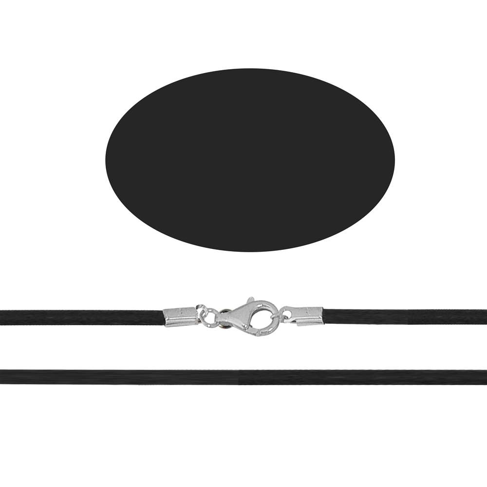 Bracelet en caoutchouc avec fermoir argent, noir, 2,0mm x 42cm