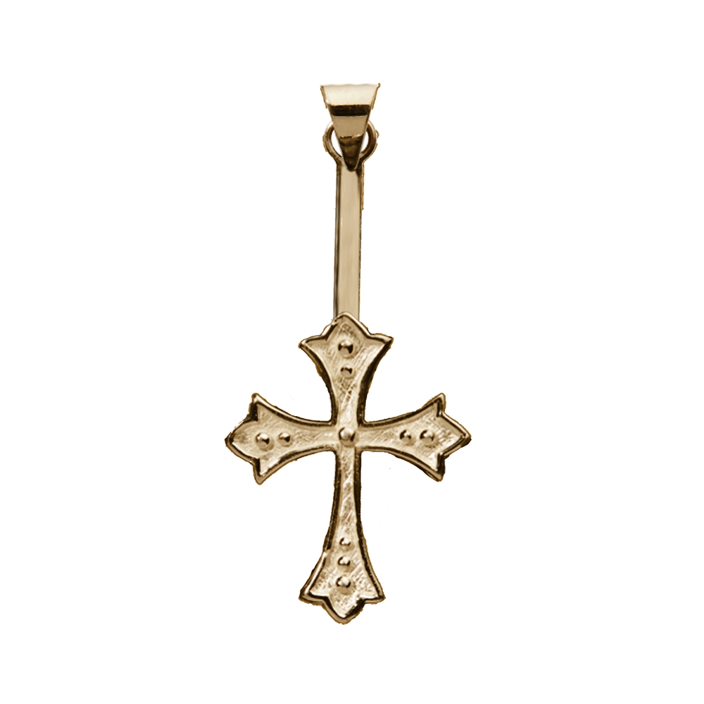Croce porta ciambella in argento placcato oro, per ciambella da 30-40 mm