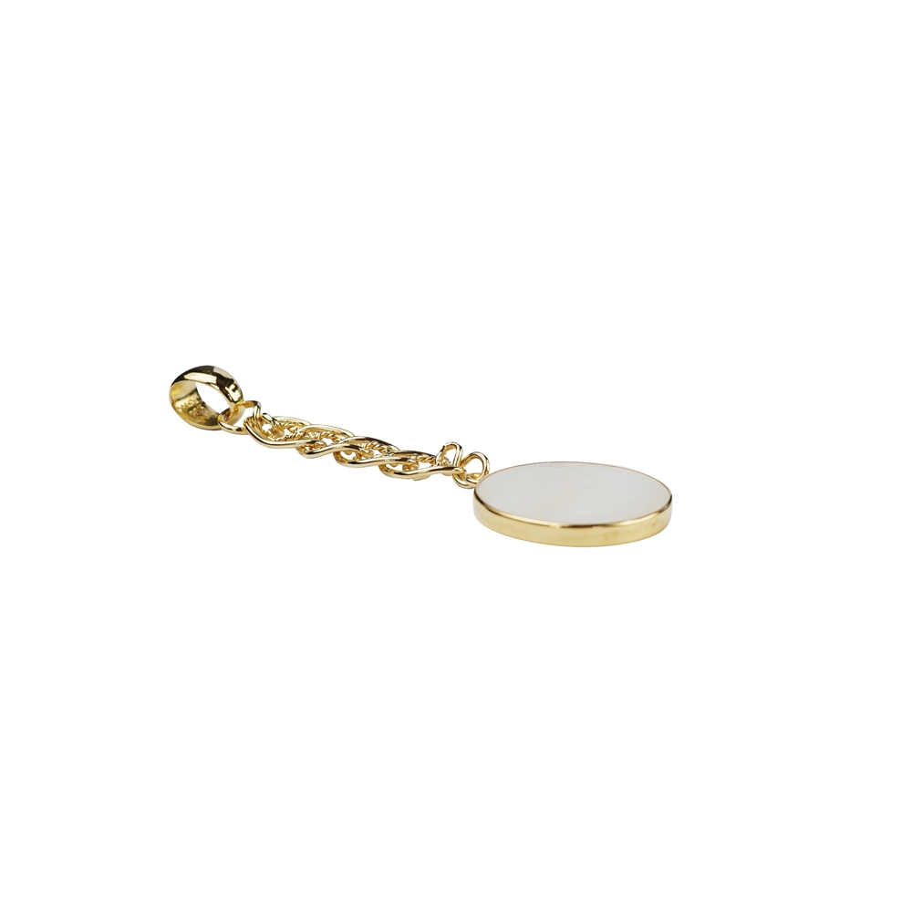 Mother of Pearl pendant, round (20 mm), 6.4 cm, gold-plated