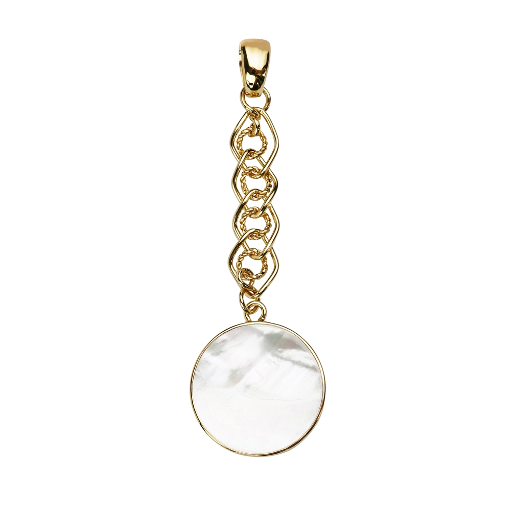 Mother of Pearl pendant, round (20 mm), 6.4 cm, gold-plated