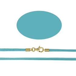 1209711076 Fabric ribbon, Turquoise, gold-plated silver clasp, 2.5mm/55cm | Marco Schreier