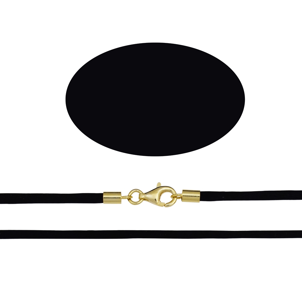 Cinturino in tessuto, nero, chiusura in argento placcato oro, 2,5 mm/55 cm
