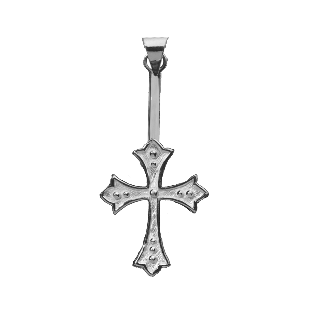 Croce porta ciambelle in argento rodiato, per ciambelle da 30 - 40 mm
