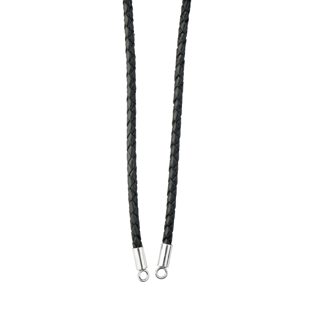 Lederband mit Endkappen, schwarz, 3mm x 90cm 