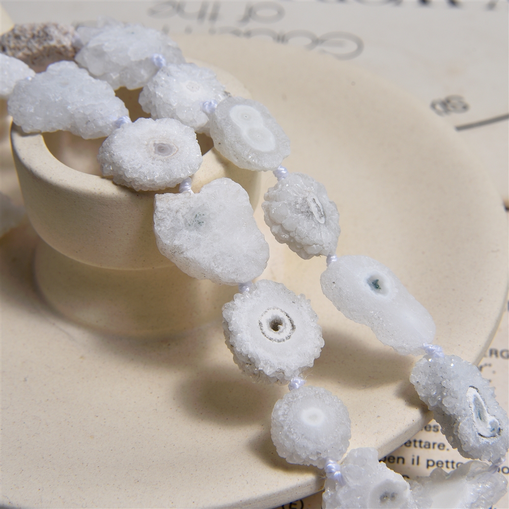 Strang Scheiben, Achat (Druzy Flower weiß),16 - 22mm | Marco Schreier