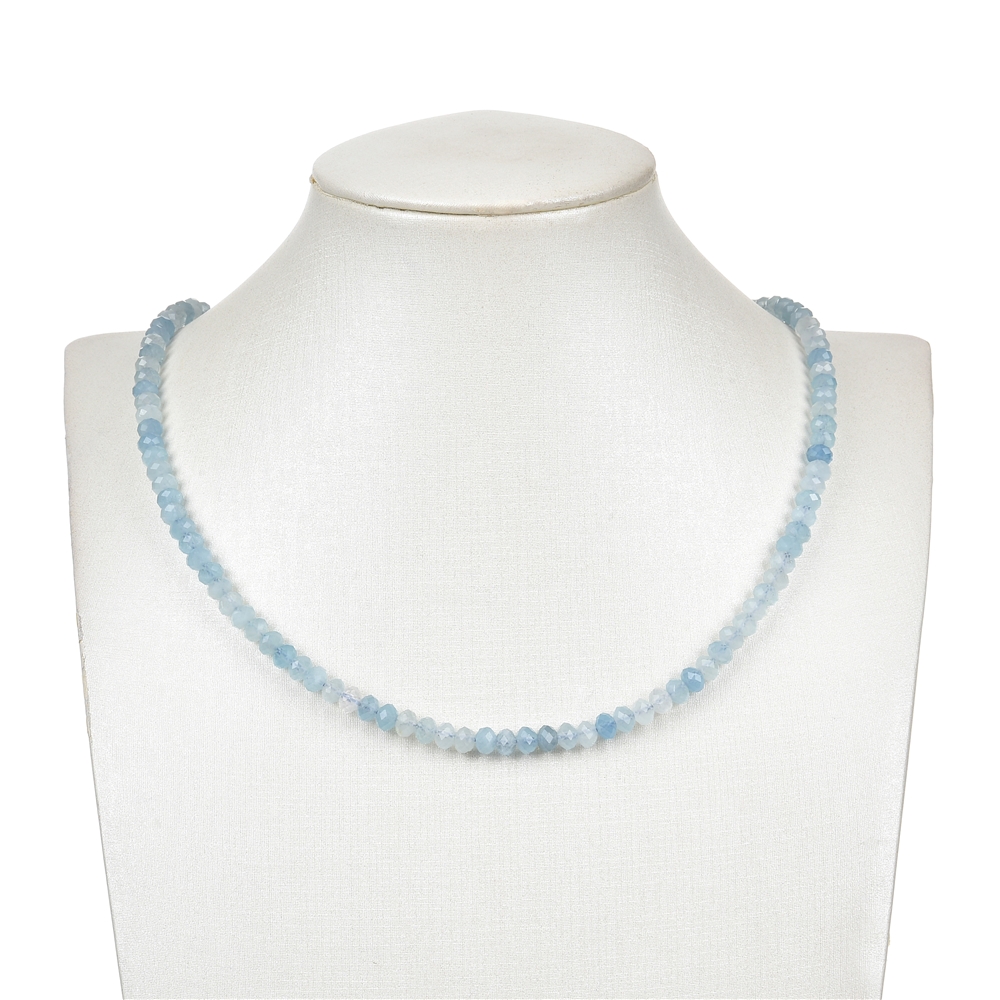 Strand button/disc, Aquamarine, faceted, 05.5mm (39cm)