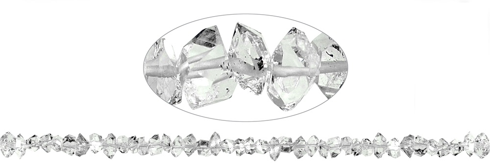 Strang Doppelender, Bergkristall (Herkimer-Art), 04-05 x 07-12mm
