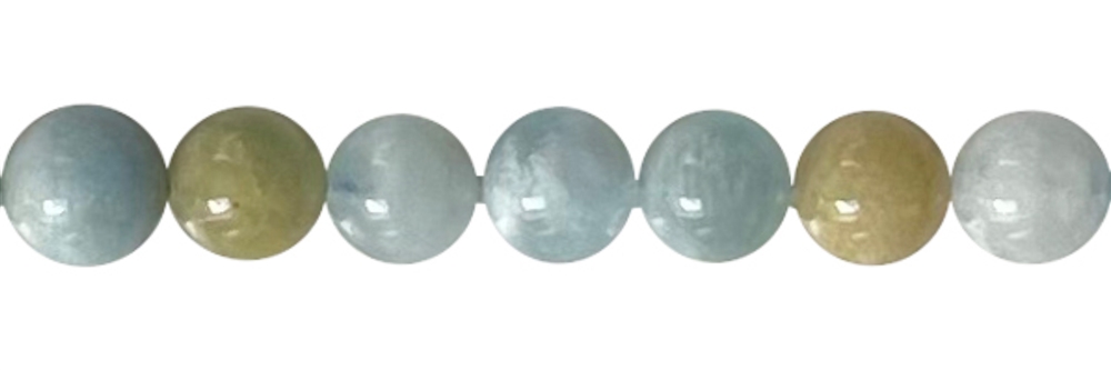 Rang de collier boules, Aigue-marine/Héliodore, 10mm (39cm)