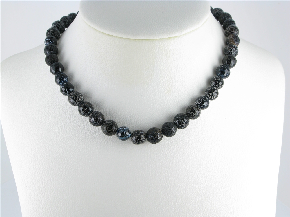 Strand of beads, Onyx (set), furrowed faceted, 10mm