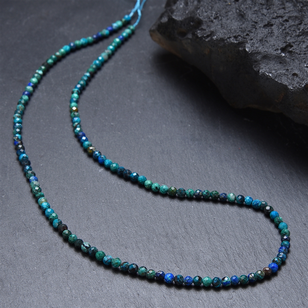 Rang de colliers boules, Azurite-Malachite-Chrysocolle (stab.), 03mm