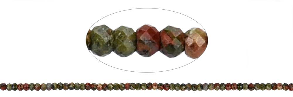 Strand Button, Unakite, faceted, 02 x 03mm