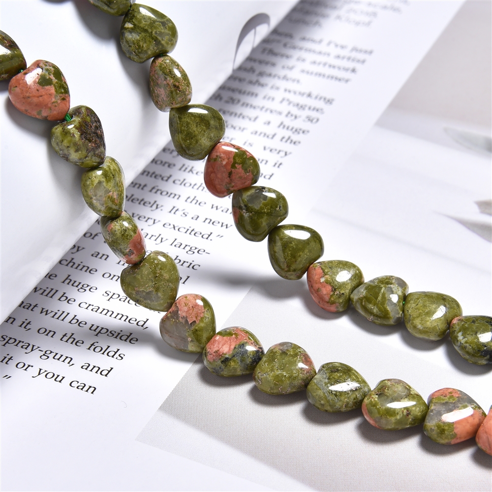 Strang Herzen, Unakit, 10mm | Mineralien-Handel Edelsteine, Heilsteine & Schmuck