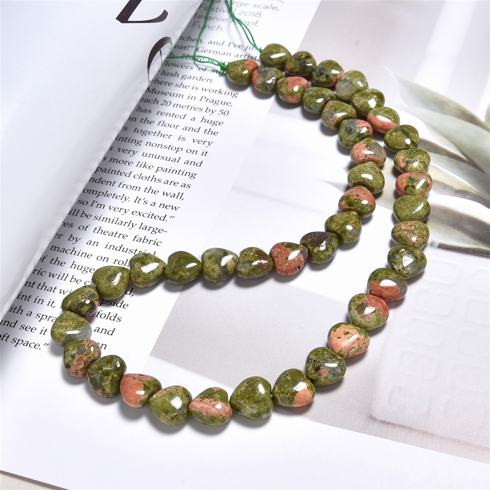 Strang Herzen, Unakit, 10mm | Mineralien-Handel Edelsteine, Heilsteine & Schmuck