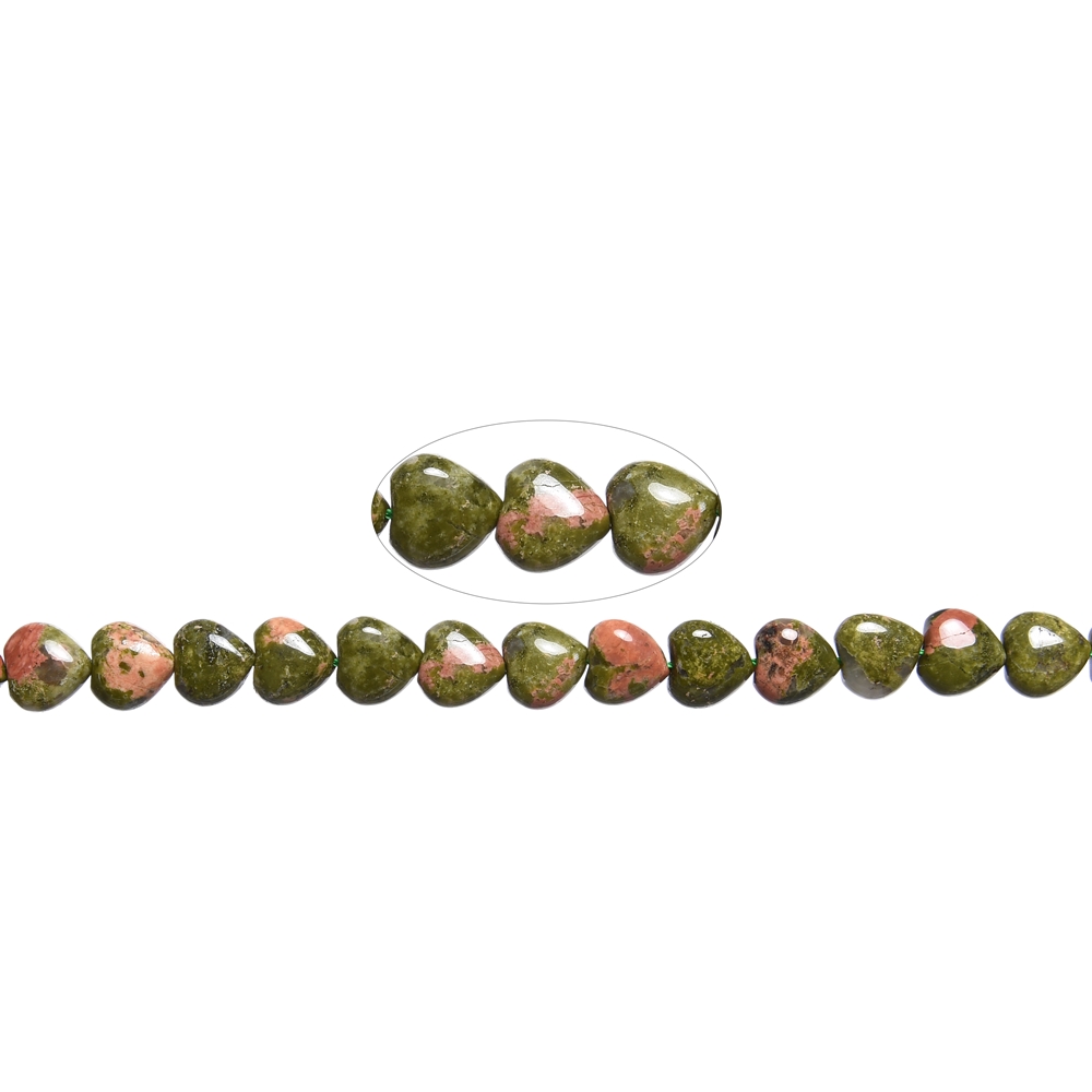 Strang Herzen, Unakit, 10mm | Mineralien-Handel Edelsteine, Heilsteine & Schmuck