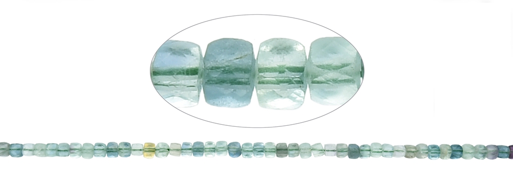 Strand cube, fluorite, faceted, 04mm