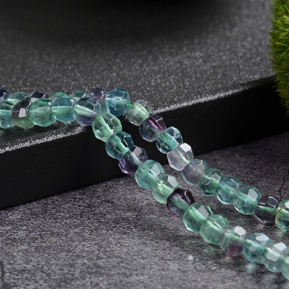 Strand button, fluorite, 05 x 06mm, faceted