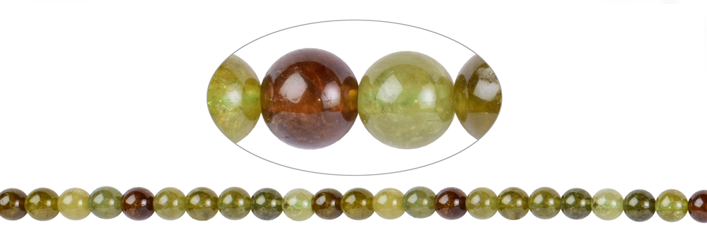 Rang de collier boules, Grenat vert/brun (Grossulaire), 08mm (39cm)