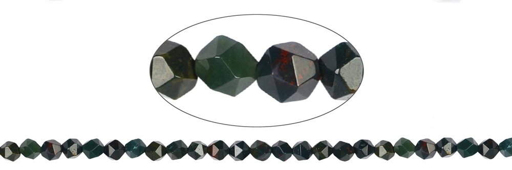 strand of beads, Heliotrope (Bloodstone), faceted (Starcut), 05-06mm (39cm)
