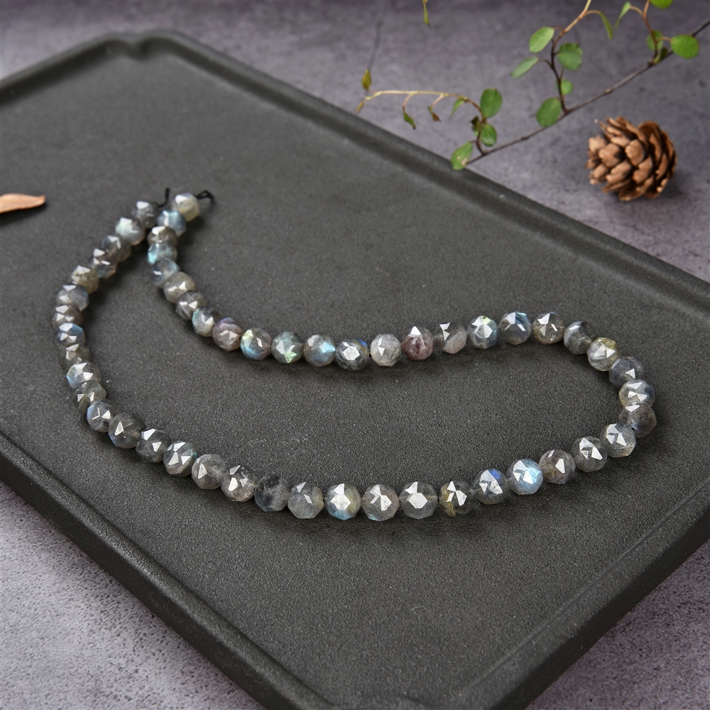 Rang de collier boules, labradorite, facettes, 08mm (39cm)