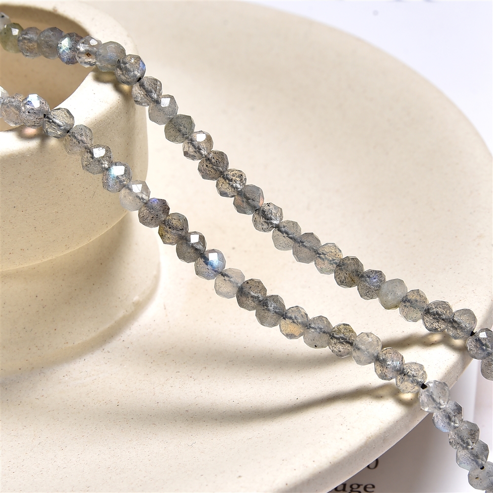 Button strand, Labradorite (dark), faceted, 03 x 04mm | Marco Schreier