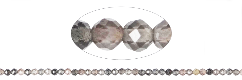 Rang de collier boules, pierre de lune (foncée), facettes, 02mm (39cm)