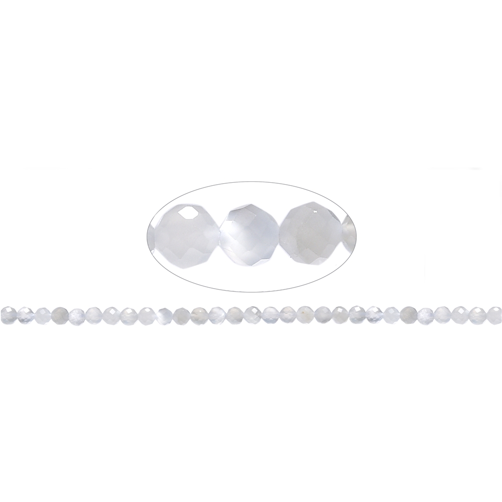 Rang de collier boules, Pierre de lune (blanche), à facettes, 05mm (39cm) | Marco Schreier