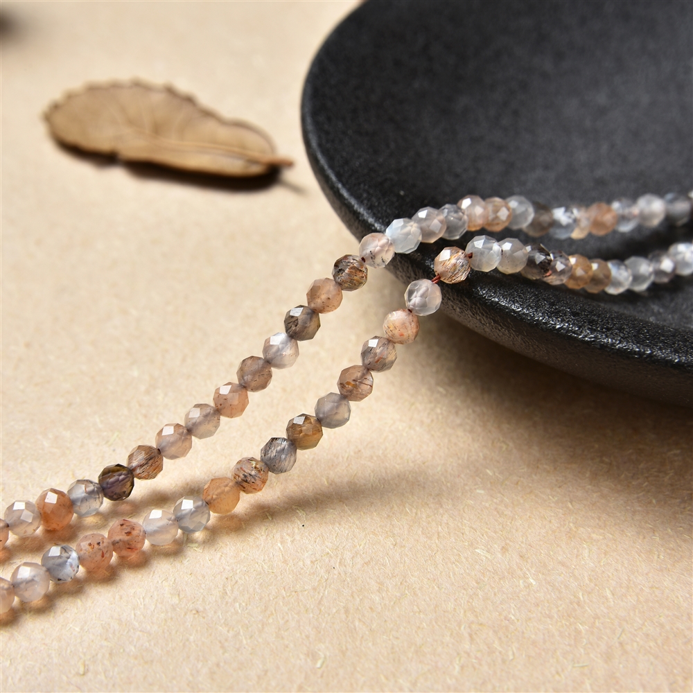 strand of beads, Moonstone (multicolored), faceted, 03-04mm