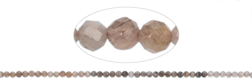 Rang de collier boules, pierre de lune (brun/multicolore), facettes, 03mm